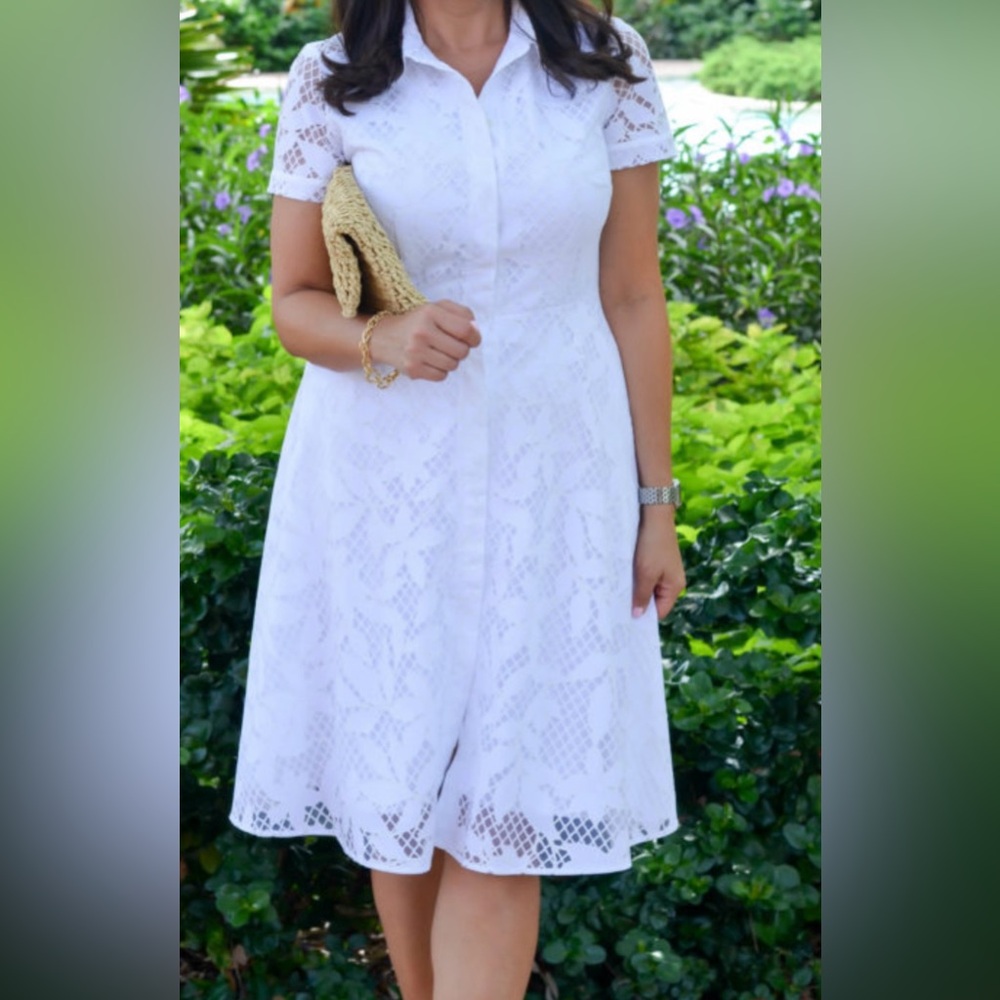 Ann Taylor Women White Lace Shirtdress Size 18